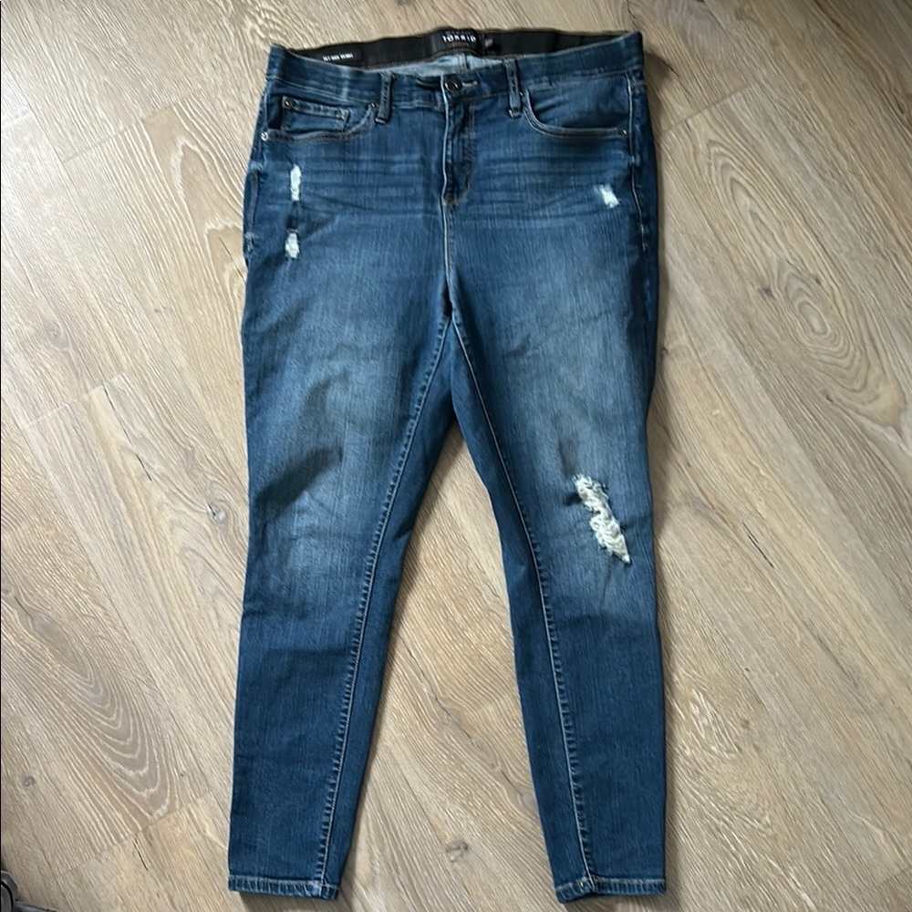 Torrid Blue Skinny Jeans with Distressed Details
